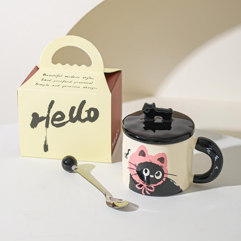 Cute Cat Cup Office Mug with Lid Water Cup Ceramic Couple Gift Souvenir Gift Box Birthday Creativity