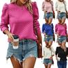 Fashion Women's Casual Tops Round Neck Bubble Long Sleeve Top Air Twist Sweater Comfortable and Versatile T-shirt for Ladies