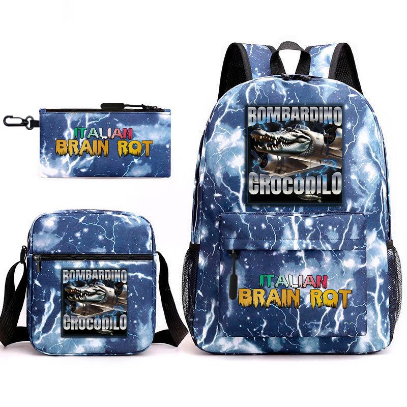 Abstract Foreign Shanhaijing Children's Schoolbag Tongtongsahur Cartoon Primary School Student Backpack Three-piece Set L