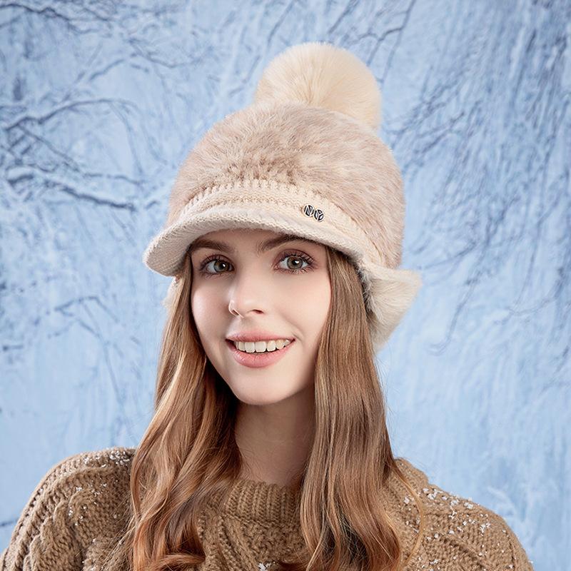 Мягкая бейсболка для защиты ушей, женская зимняя теплая вязаная шерстяная кепка для защиты от холода