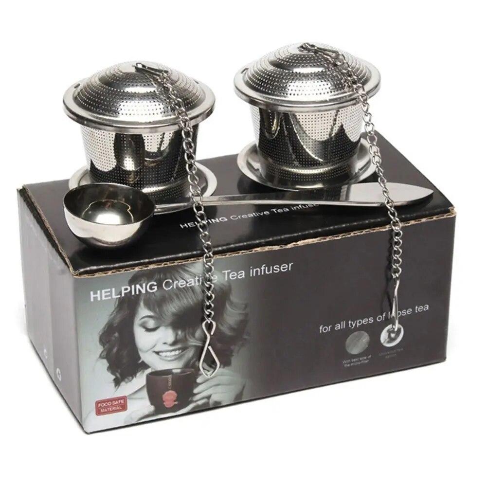Loose Leaf Tea Infuser Tea Strainer Tea Filter Ultra Fine Stainless Steel Strainer (Set Of 2) With Tea Scoop And Drip Trays