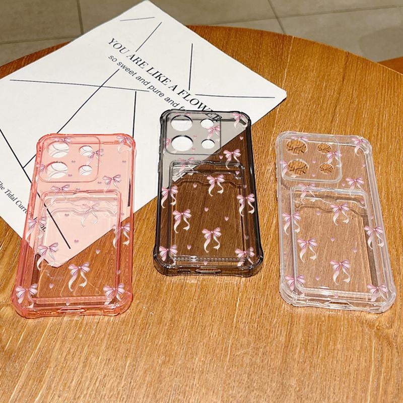 Мягкий силиконовый чехол с бантом и слотом для карт для телефона Xiaomi 14T 13T Pro Poco F6 Pro X6 C65 Redmi Note 13 12 Pro 11, противоударный прозрачный чехол-бампер