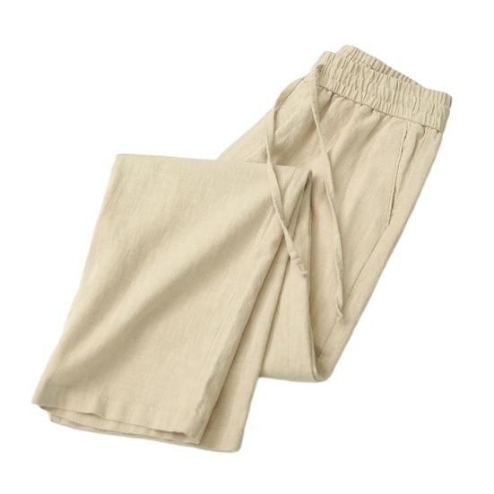 Men Long Pants Adjustable Drawstring Elastic Waist Casual Trousers with Pockets Solid Color Versatile Casual Wear