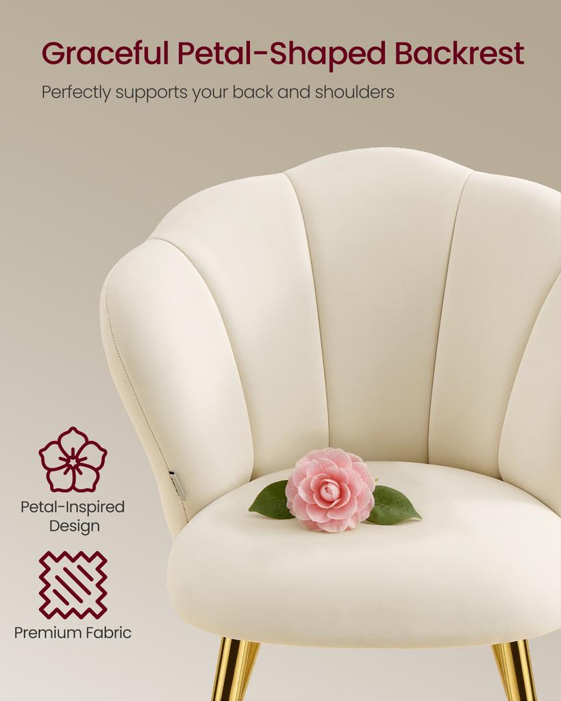 VASAGLE Dining Chair, Petal Shaped Backrest, Upholstered Velvet, Steel Legs