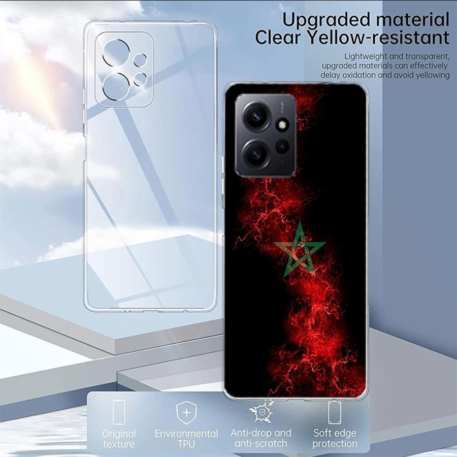 Morocco Flag Soccer Phone Case For Redmi Note 14 15 Pro 5G 13 12 Pro Plus 11 11T 11E 11S 10 Pro 10S 9 9S Cover Cell Clear TPU Ca
