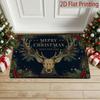 2D Flat Printing Black and Golden Vintage Reindeer Christmas Doormat, Holly Red Berries and Golden Glitter Stars 2D Printed Non-Slip Absorbent Entrywa