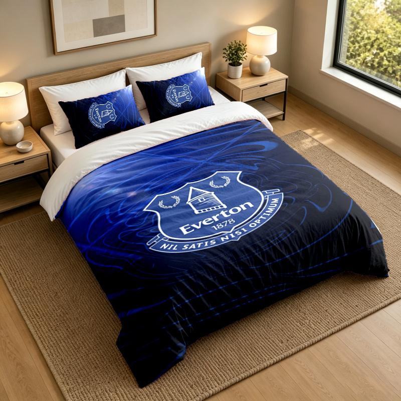 3-Piece Bed Sheet Set with Everton FC Design, 1 Flat Sheet and 2 Pillowcases for Bedroom