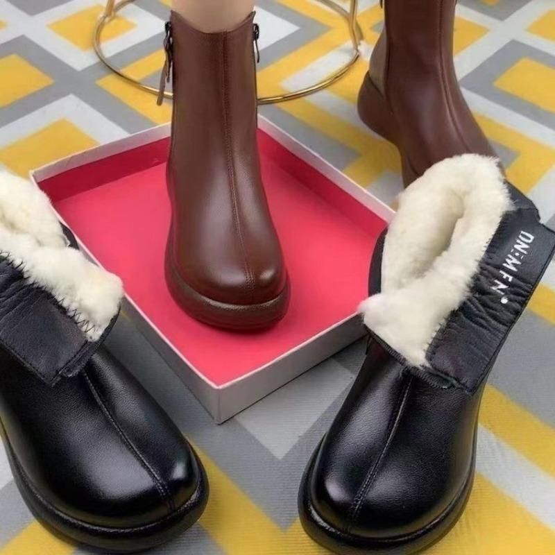 Fashion Fur Non-Slip Snow Boots for Women Plush Zipper Winter Boots Women Solid Color Warm Cotton Padded Flat with Shoes