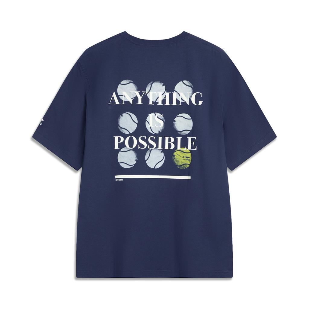 Li Ning Sports Lifestyle Series Буквенный Повседневный Простой Пуловер с Круглым Вырезом и Коротким Рукавом Мужские Футболки Темно-Синий AHSV481-3