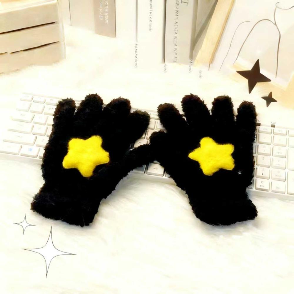 Cycling Coral Velvet Gloves Warmer Plush Gloves Cute Star Plush Gloves Women