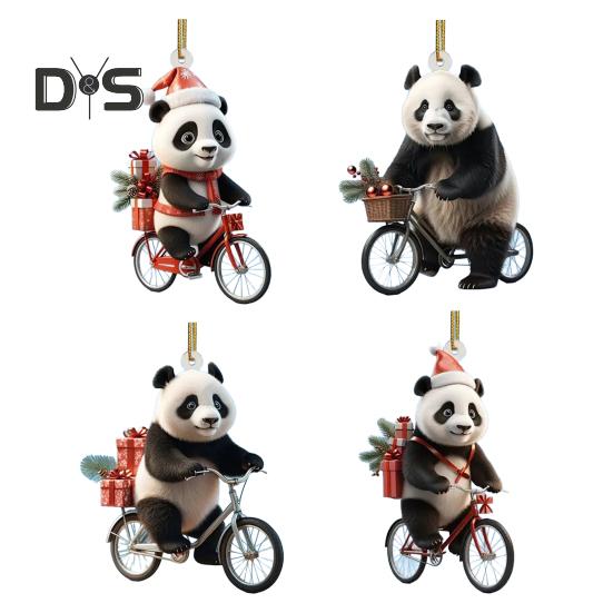 Рождественский кулон для автомобиля в форме реалистичной ездящей панды, легкий подвесной аксессуар для рождественских елок, дверей, окон, подвесной орнамент, сумка или