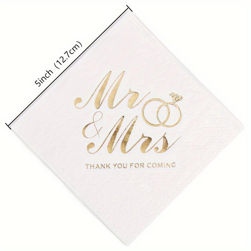 100pcs 3-Ply Mr Mrs Wedding Napkins Bronzing Printed Disposable Napkins for Wedding Anniversary