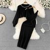 Celebrity Style Round Neck Beaded High Waist Short Open Bellybutton Sweater Two Piece Spicy Girls Knitted Tank Top Dress Women