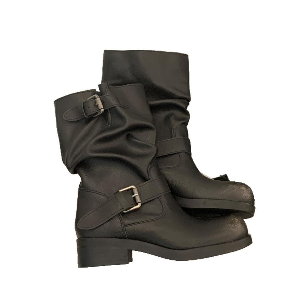 2025 осень и зима круглый носок ботинки Мартин женские Spice Girls средняя голень пряжка ремня ретро Майяр ковбойские ботинки короткие ботинки женские