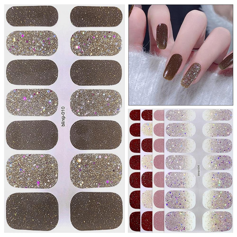 Waterproof Nail Art Sticker Glittering Gel Full Nail Wraps Fashion Gel Nail Stickers Set Nail
