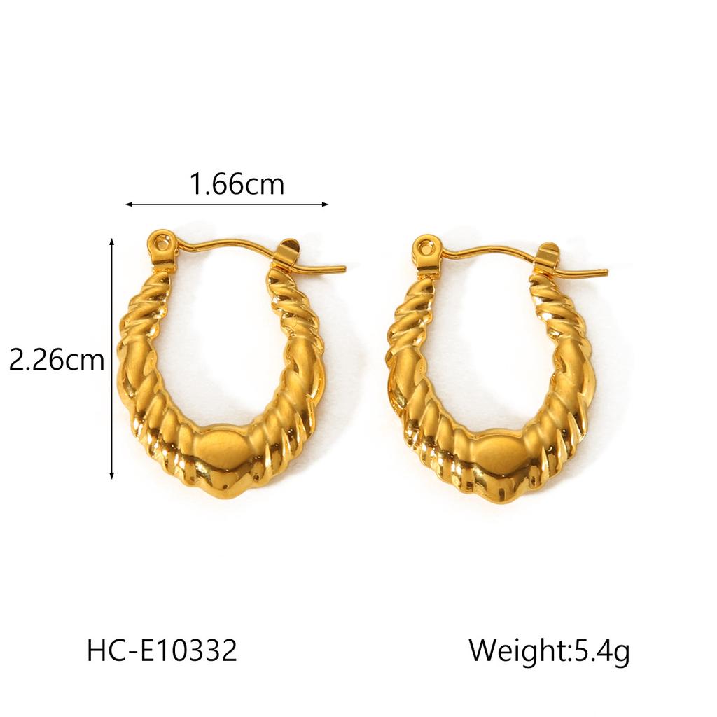 U-shaped 18K Gold Stainless Steel Earrings for Women, Fashionable Versatile Geometric Textured Titanium Steel Ear Jewelry
