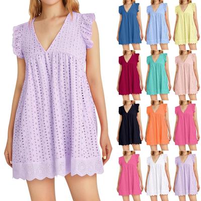 Женское пляжное платье с v-образным вырезом, короткое платье, платье с рюшами и рукавами