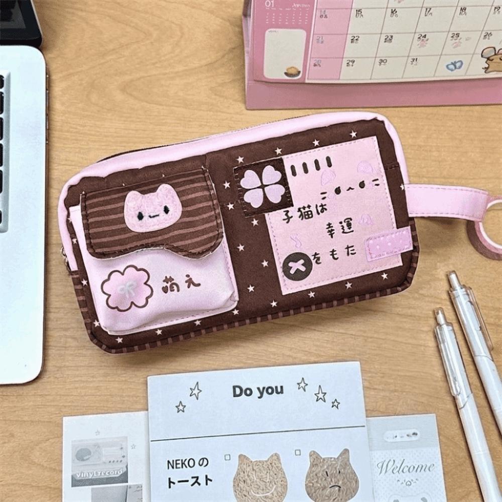 Four-Leaf Clover Print Pen Pouch Canvas Pencil Pouch Desktop Organization