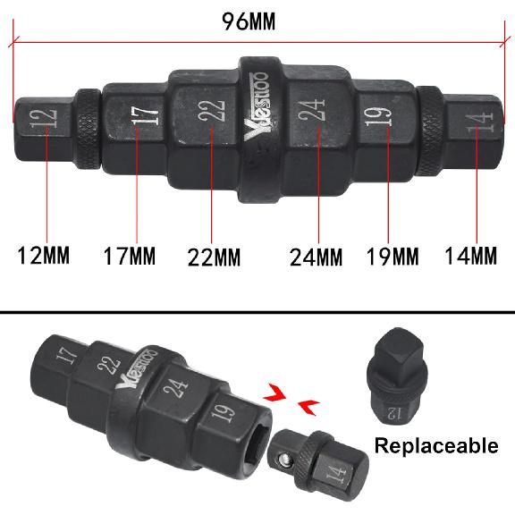 Hex Axle Tool For Motorcycle Front Axle Wheel, Allen Axle Spindle Socket Adapter Tool, 3/8 Inch 12Mm 14Mm 17Mm 19Mm 22Mm 24Mm, 6 In 1 Motorcycle Hex