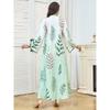 kpoooopstar Women's Casual Maxi Dress - Light Green Plant Print Arabian Style