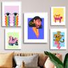 Retro Abstract Colorful Poster Groovy Art Neon Rainbow Cat Leopard Canvas Print Nursery Wall Mural Painting Picture Living Room (with Frame)