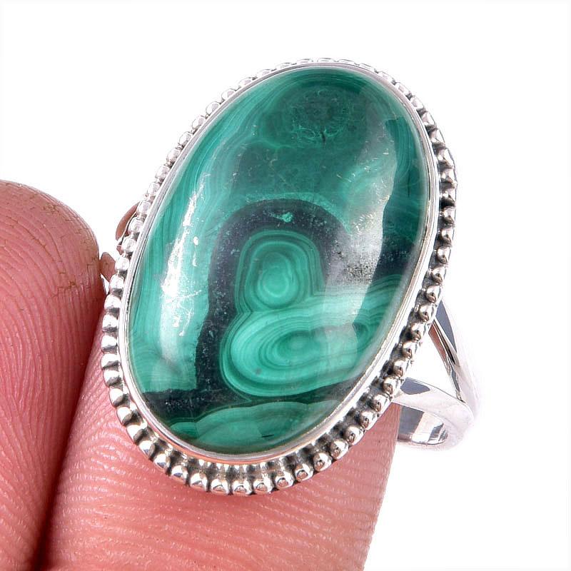 Кольцо из стерлингового серебра 925 пробы с натуральным малахитом, размер 9 W2q21