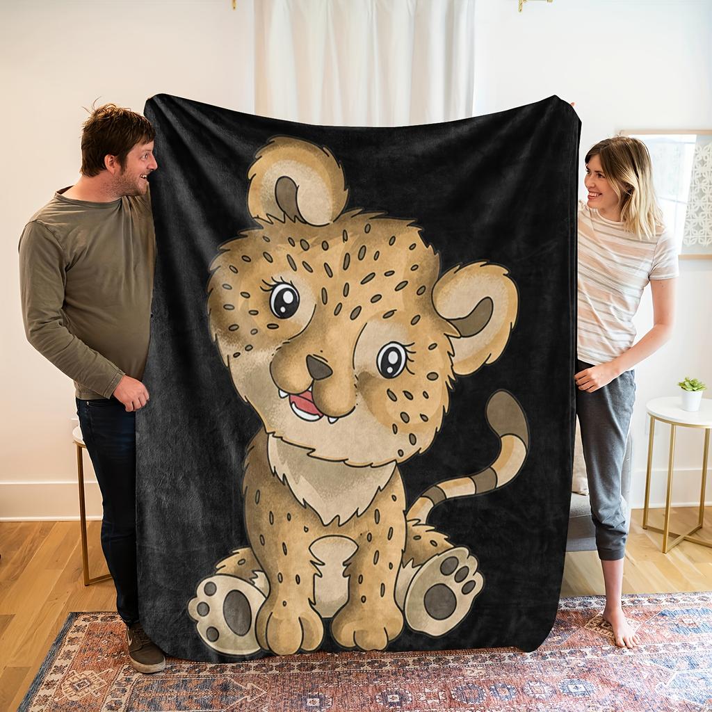 1pc Soft Flannel Blanket with Cute Lion Face - All-Season Cozy Throw, Machine Washable Gift for Home, Office, or Travel - Perfec