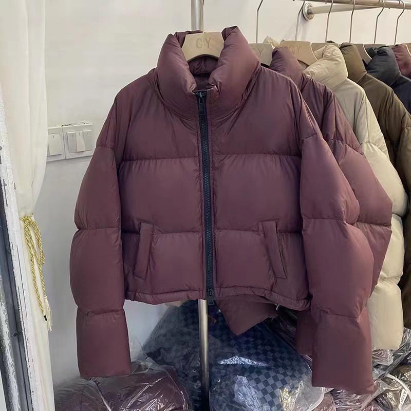 Womens Short Puffer Coat With Stand Collar Thick Cotton Filling Warm Winter Jacket Casual Slim Fit