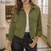 Женские осенние однотонные куртки с воротником-рубашкой и длинным рукавом