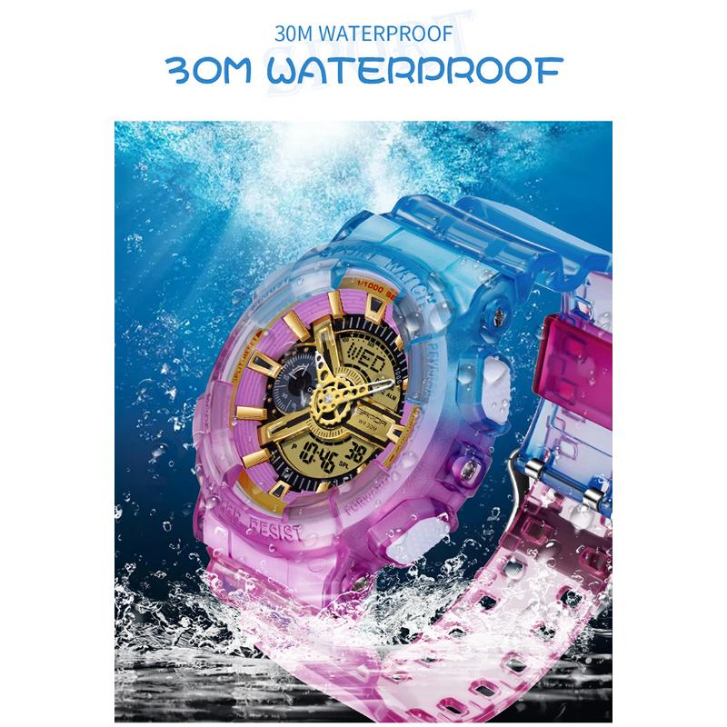 SANDA New Product Gradient Multiple Colors Frozen Couple Style Men's and Women's Fashion Trend Multi -functional Waterproof Electronic Watches