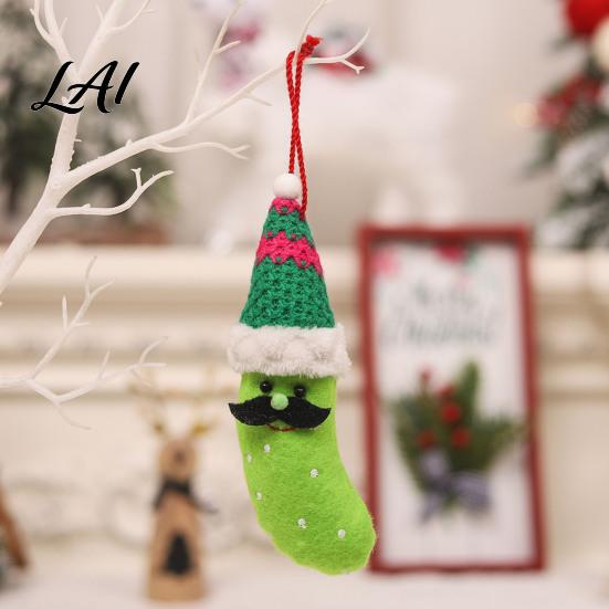 Festive Party Tree Decor Christmas Pickle Ornament for Tree Plush Decoration with Santa Hat Soft Charms Funny Green Cucumber Hanging German