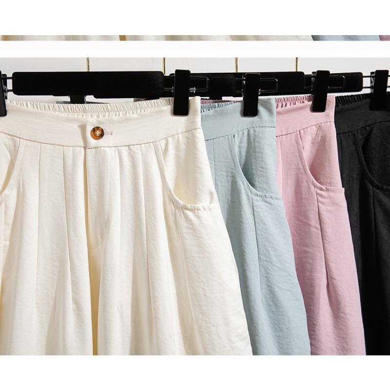 Dimanaf 2025 Summer Plus Size Women Wide Leg Pants High Waist Basic Elastic Pants Loose Casual Solid Pants 5XL