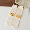 Женские весенне-осенние хлопковые носки до середины голени с улыбающимся лицом на пятке, вязаные из толстой шерстяной пряжи