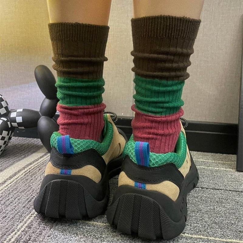 Осенние носки, Женские ретро цветные носки до середины икры, Утягивающие и универсальные носки с отворотом