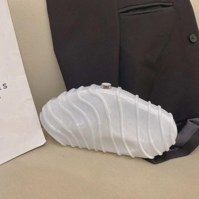 Acrylic Stone Pattern Striped Chain Clutch: Elegant Evening and Messenger Bag for Women