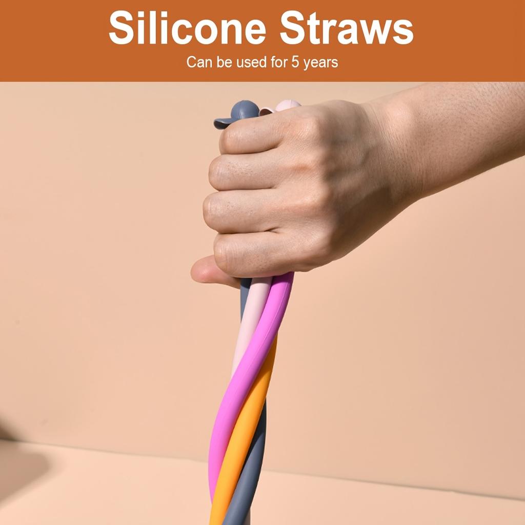 D5 6 Pack Silicone Straws with Cap Lids - 31cm/12 In Long Reusable Replacement Straw, Fit for 40 Oz 30 Oz Tumbler/Water Bottle