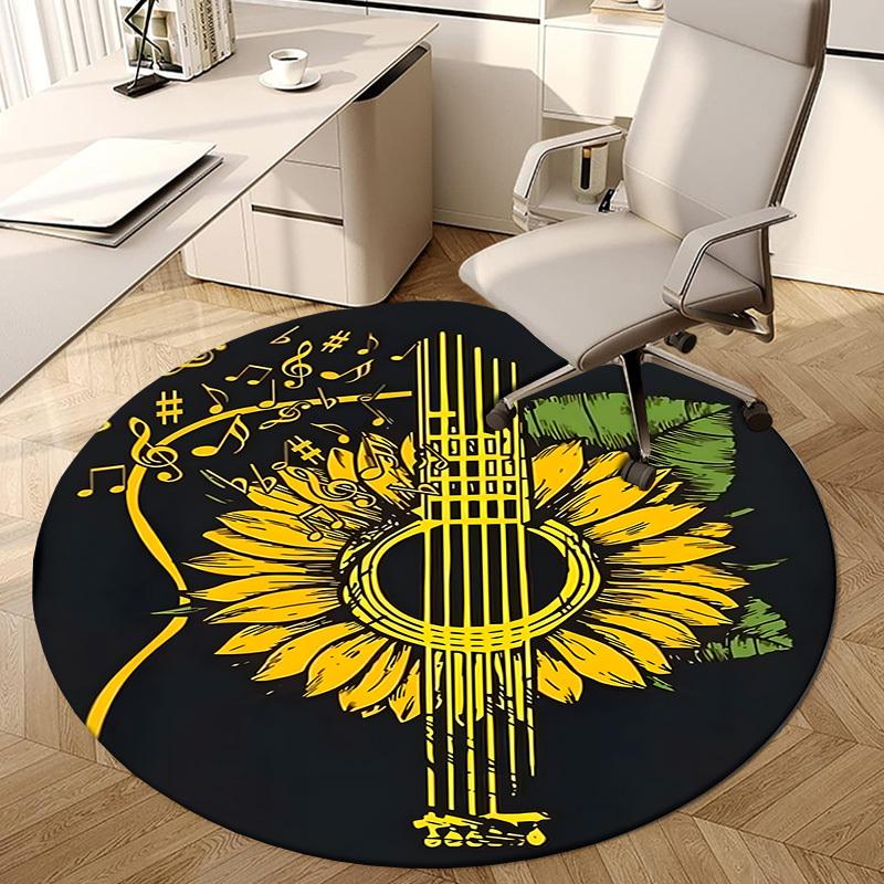 1pc Office Carpet Chair Mats Sunflower Guitar Music Notes Artwork Perfect for Decorating Office Chairs, Living Rooms, Or Bedrooms