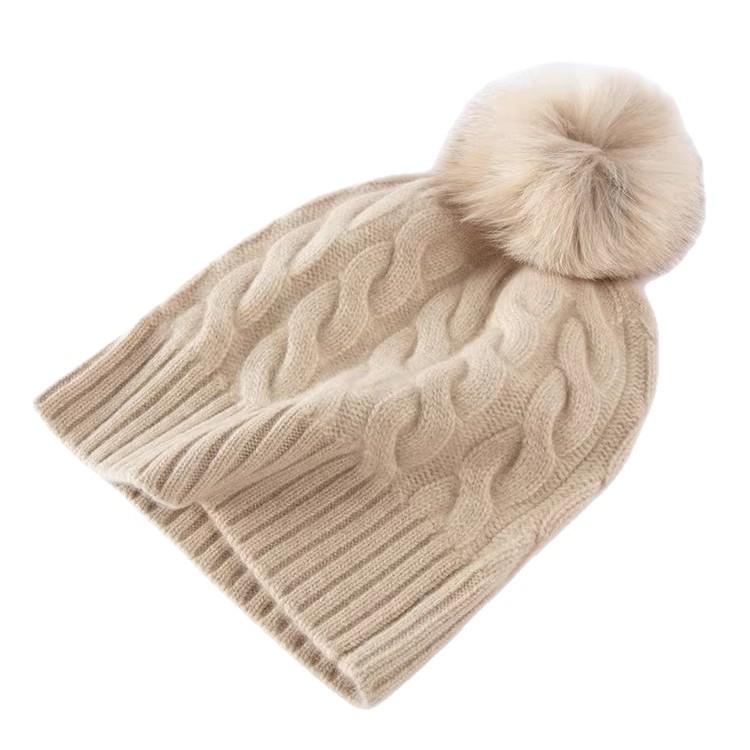 Winter new% wool hat thickened twisted flower warm knitted thickened cashmere hat