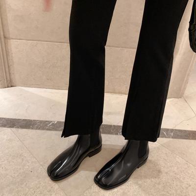 ! Обувь британская кожа свиные копытца с раздвоенным носком толстый каблук челси короткие ботинки женские мартинсы