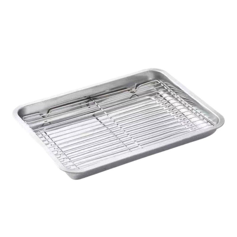 Removable BBQ Tray with Cooling Rack Oven Rack Stainless Steel Baking Pan for Cooking Roasting
