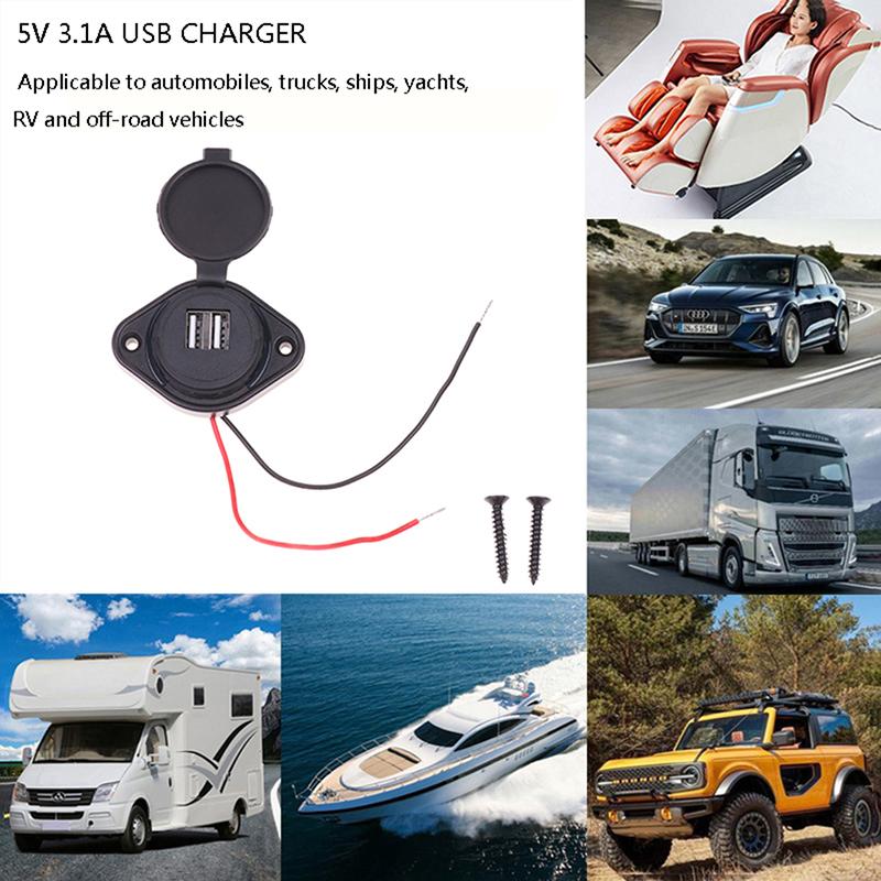 3.1A 12-24V Зарядное устройство с выдвижной крышкой для автомобиля, автобуса, лодки, двойной USB-порт, розетка, аксессуары для автомобильной электроники, блок питания