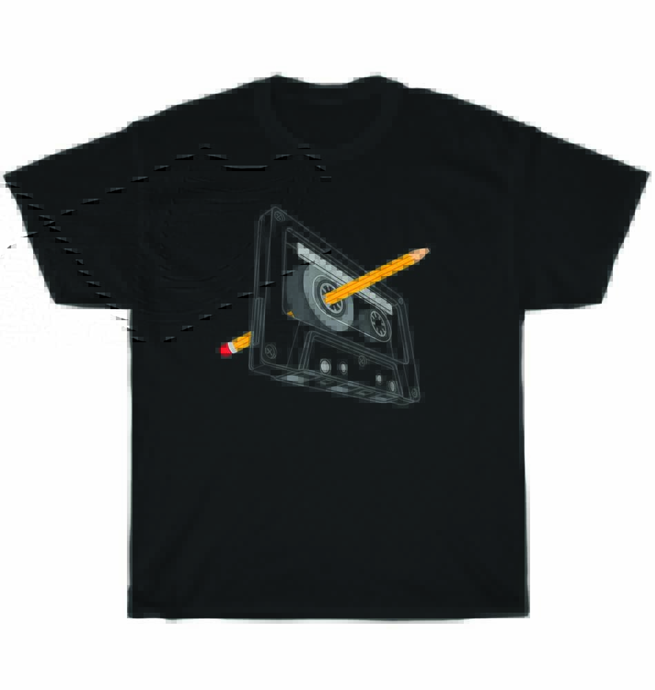 Vintage Retro Rewind 80s 90s Cassette Tape Pencil Music T-Shirt Unisex Tee Gift