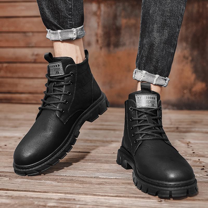 Мужские ботинки в британском стиле с высоким верхом и толстой подошвой, повседневные туфли, мужские утепленные удобные туфли из мягкой кожи, ковбойские сапоги