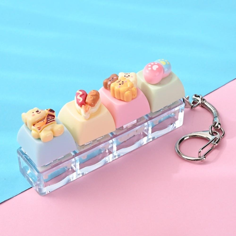Bear Keycap Anti-stress Toy Pendant 4 Key Fidget Keychain Mini Keyboard Pendant Decompression Gift