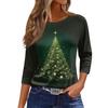 Women's O-Neck 3/4 Sleeve Christmas Print Top