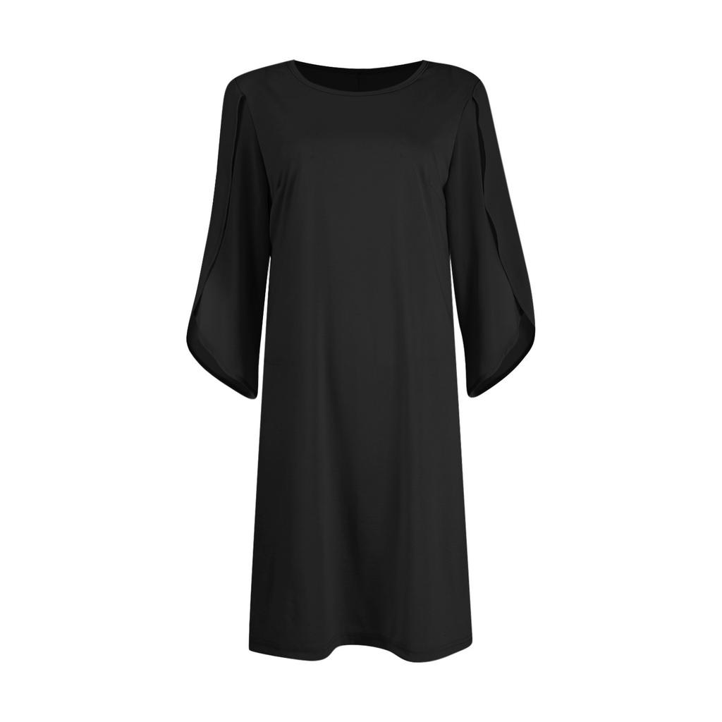 Женские модные однотонные платья с круглым вырезом, шифоновой вставкой-накидкой и рукавами половинной длины