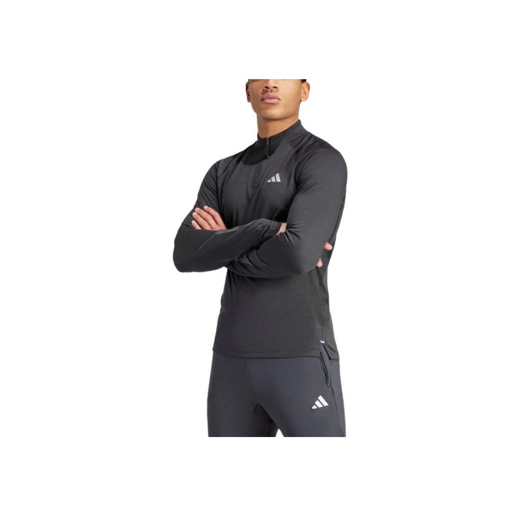 Adidas Gym AEROREADY Brandlove 1/4-Zip Shirt Solid Color Casual Sports Fashion Long Sleeve T-Shirt Men Tops Black IN5577