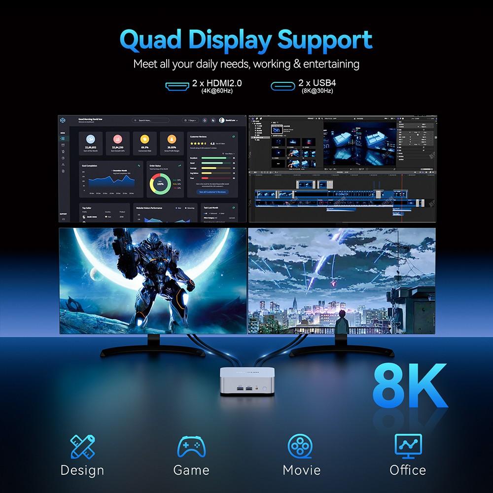 Мини-ПК GEEKOM GT12 Pro, Intel Core i7-12650H 10 Core Max 4.7GHz, 32GB RAM 1TB SSD, 2*USB 4 (8K)+2*HDMI 2.0 (4K) Четырехэкранный дисплей