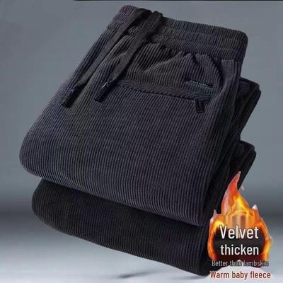 Мужские большие вельветовые теплые зимние повседневные брюки прямого кроя с вельветовой подкладкой