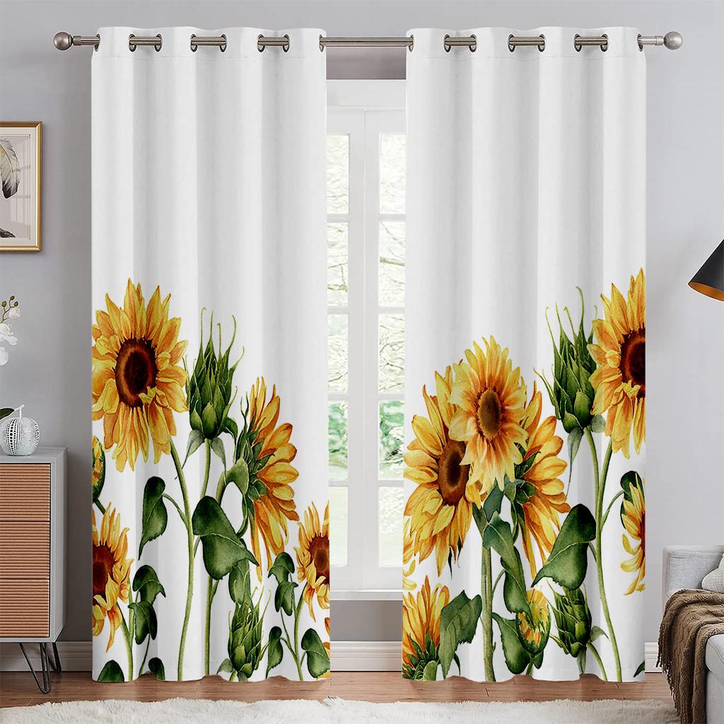 Красочные цветочные шторы, 3D-печать Sunflower Sunshine, детская комната, гостиная, украшение для кабинета, карман для штанги, 2 шт.